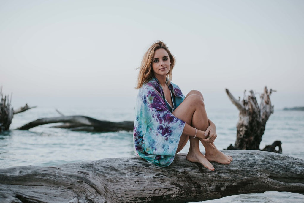 Flowy Caftan with Finished Edges and Shades of Blues, Greens, and Purples